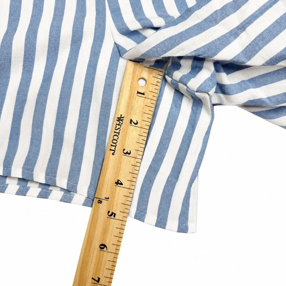 Kathy Ireland | Blue White Striped Shorts | Linen Blend | Elastic Waist